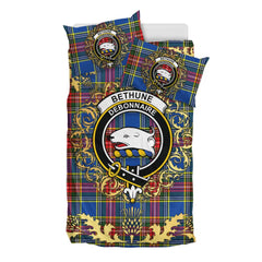 Bethune Tartan Crest Bedding Set - Golden Thistle Style