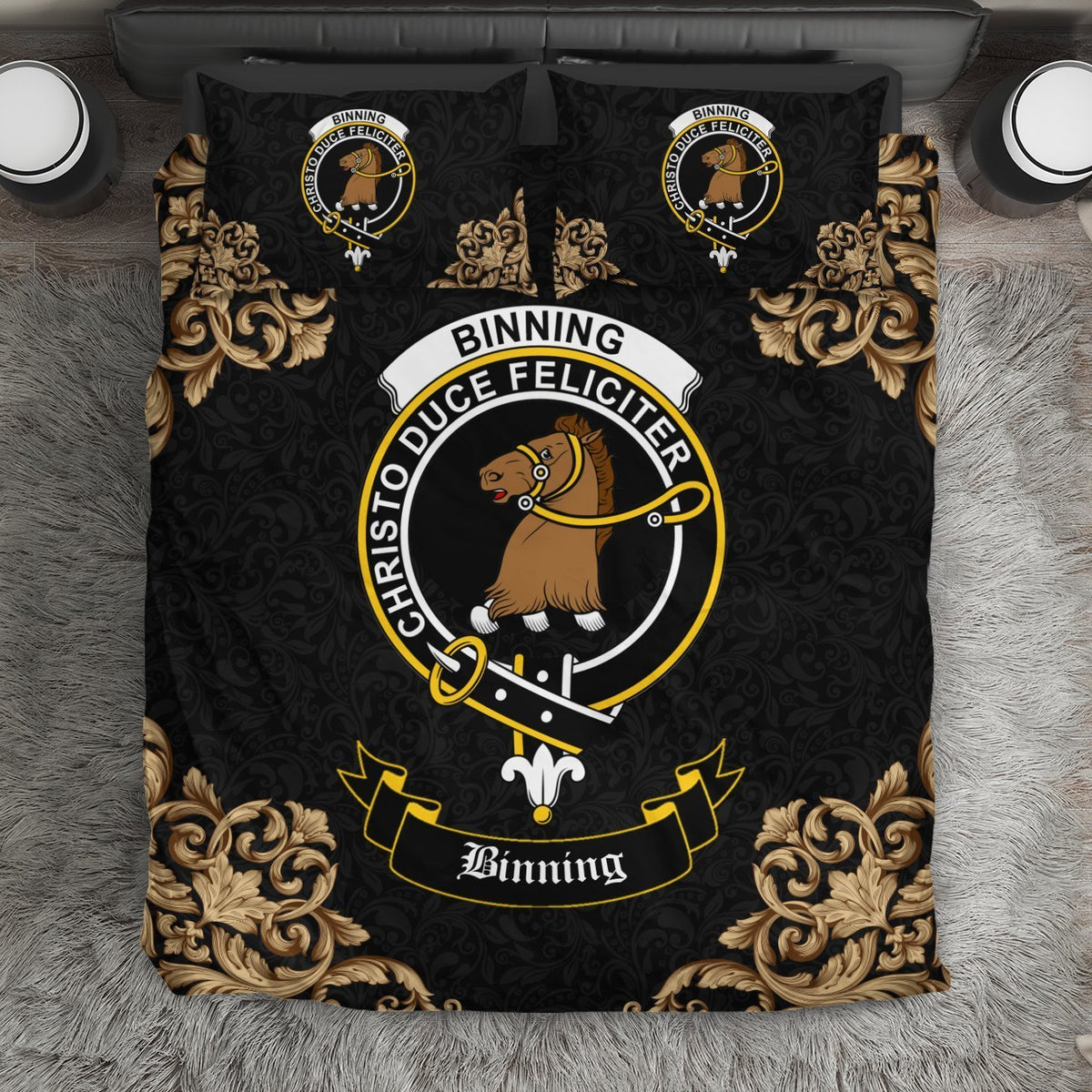 Binning (of Wallifoord) Crest Black Bedding Set