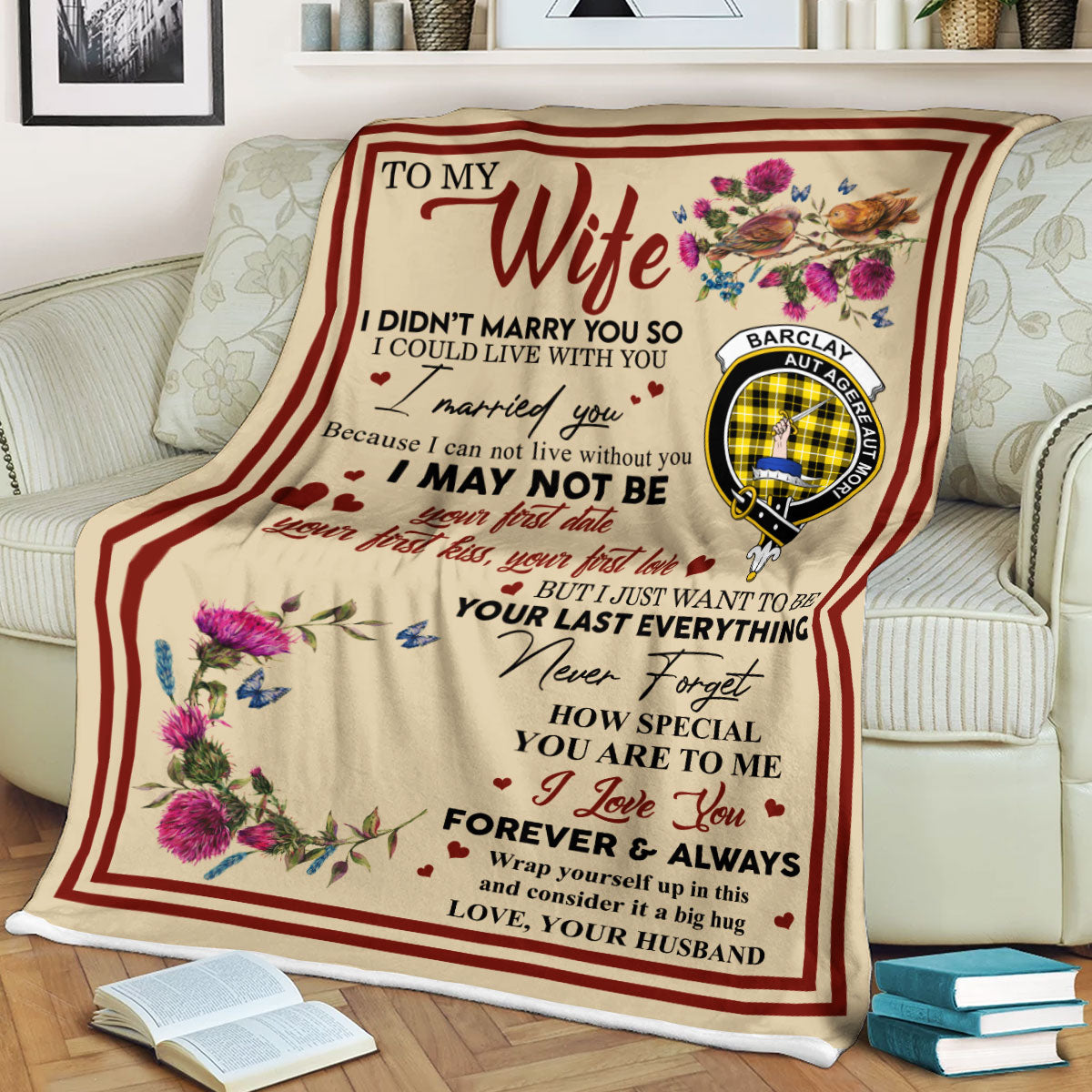 Scots Print Blanket - Barclay Tartan Crest Blanket To My Wife Style, Gift From Scottish Husband