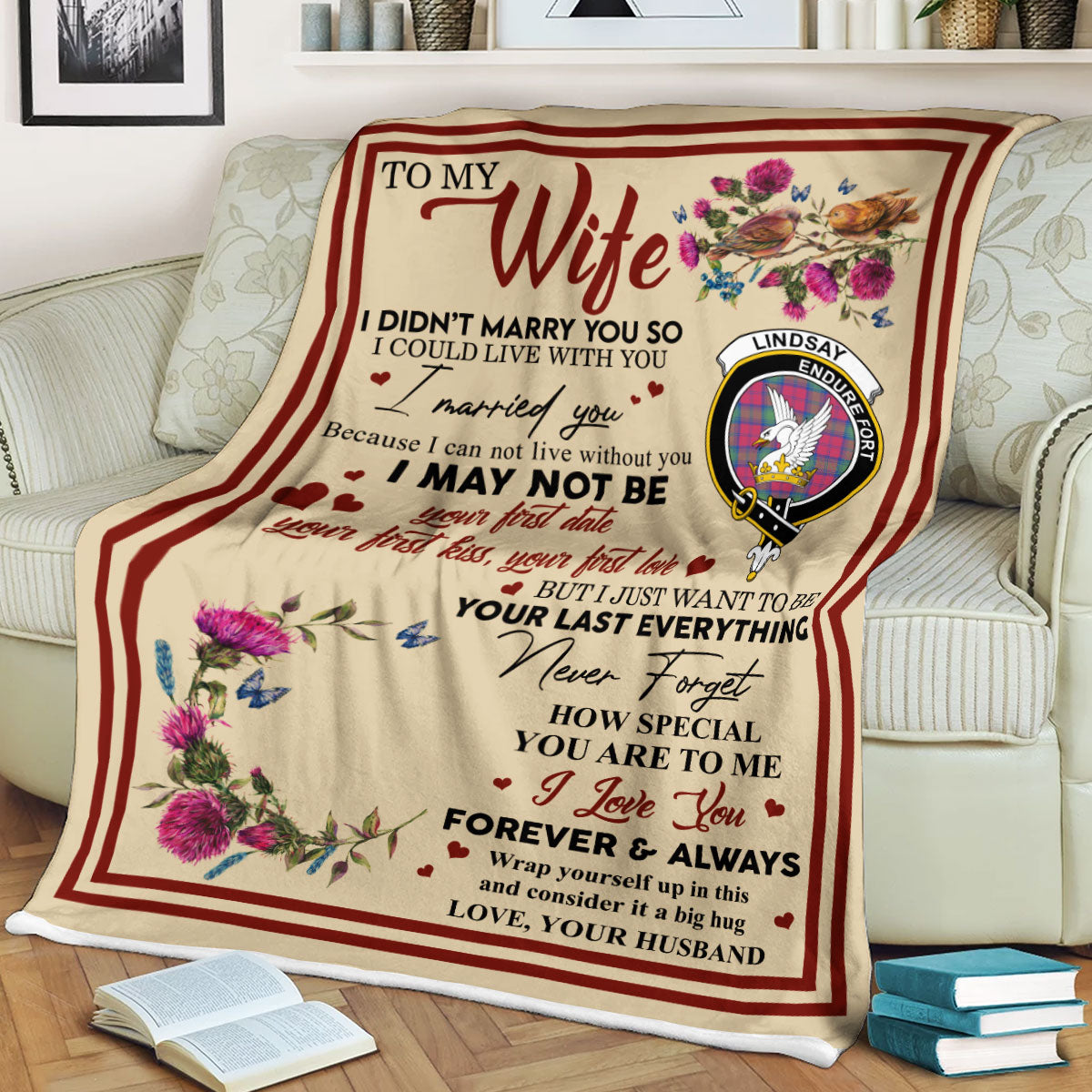 Scots Print Blanket - Lindsay Tartan Crest Blanket To My Wife Style, Gift From Scottish Husband