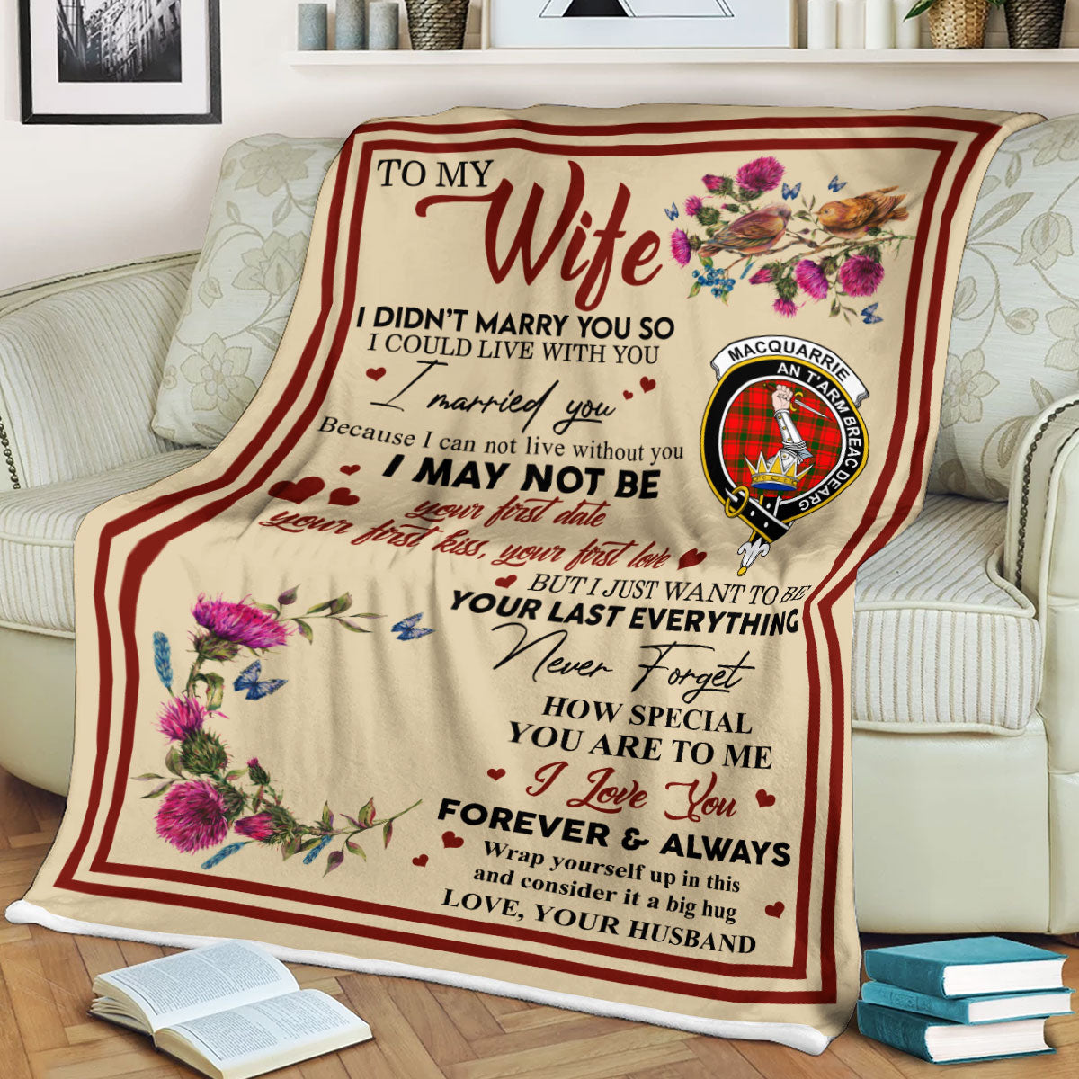 Scots Print Blanket - MacQuarrie Tartan Crest Blanket To My Wife Style, Gift From Scottish Husband