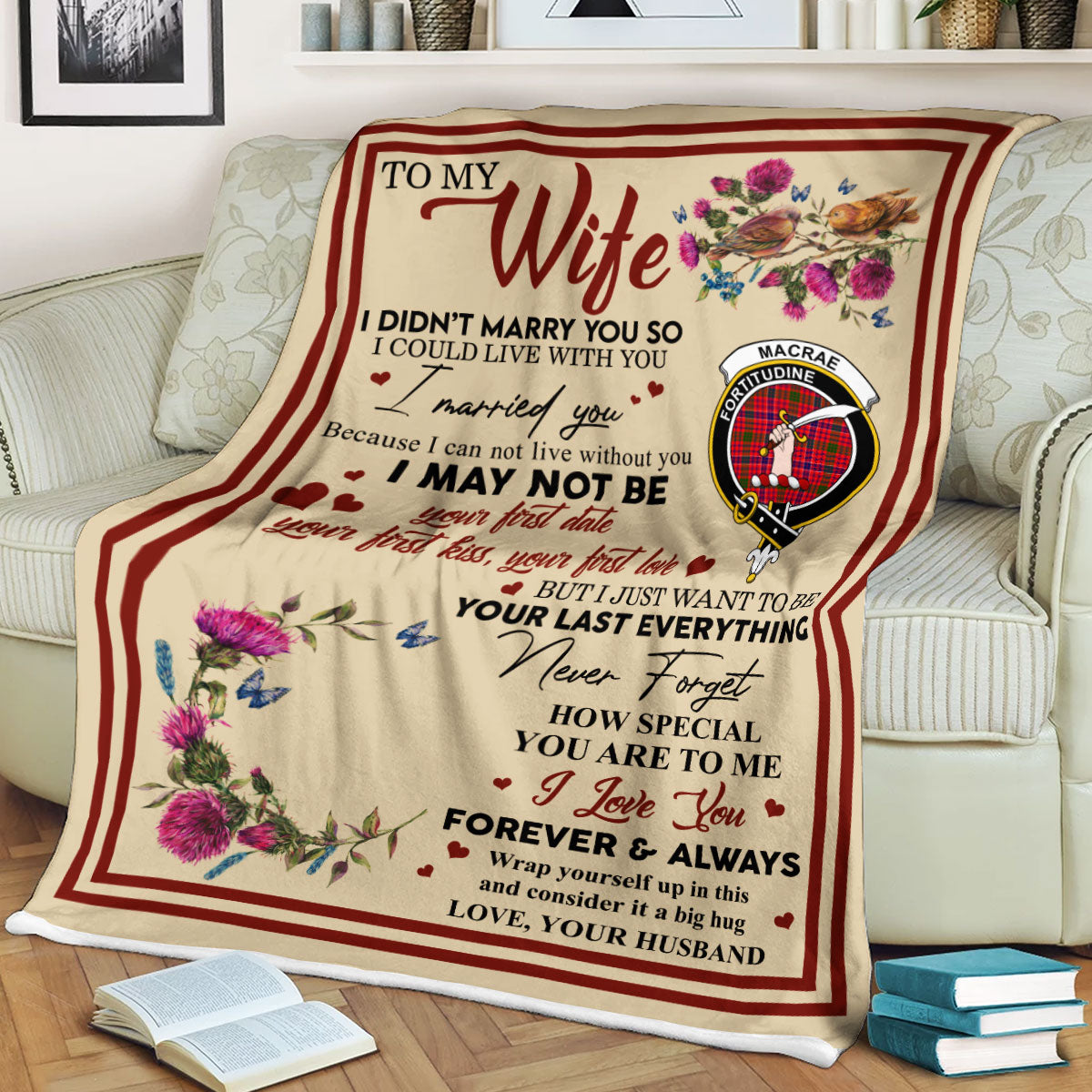 Scots Print Blanket - MacRae Tartan Crest Blanket To My Wife Style, Gift From Scottish Husband