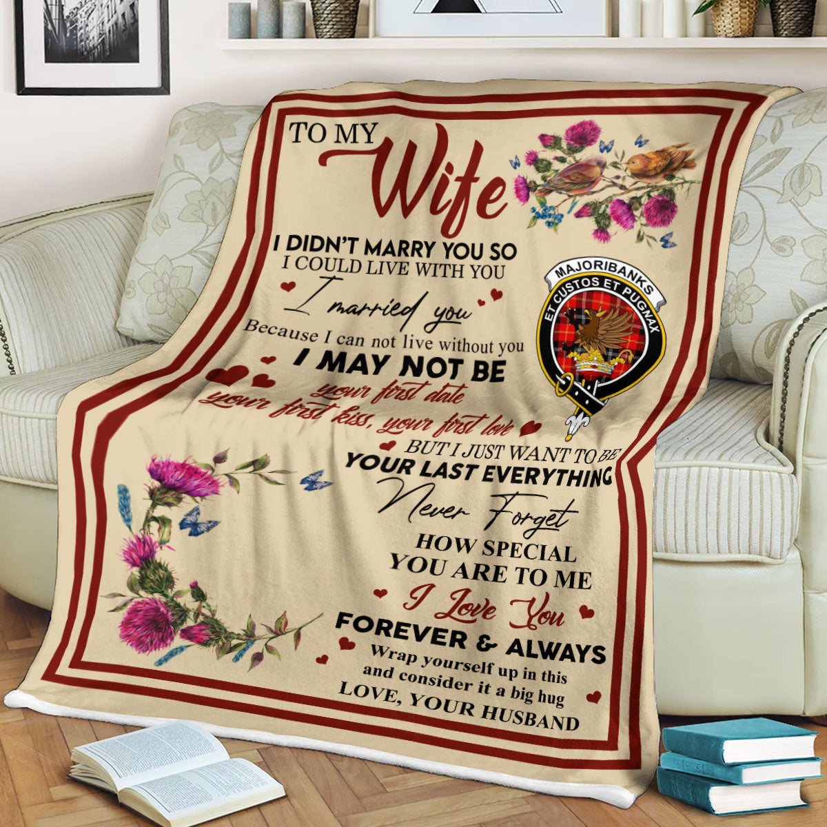 Scots Print Blanket - Majoribanks Tartan Crest Blanket To My Wife Style, Gift From Scottish Husband