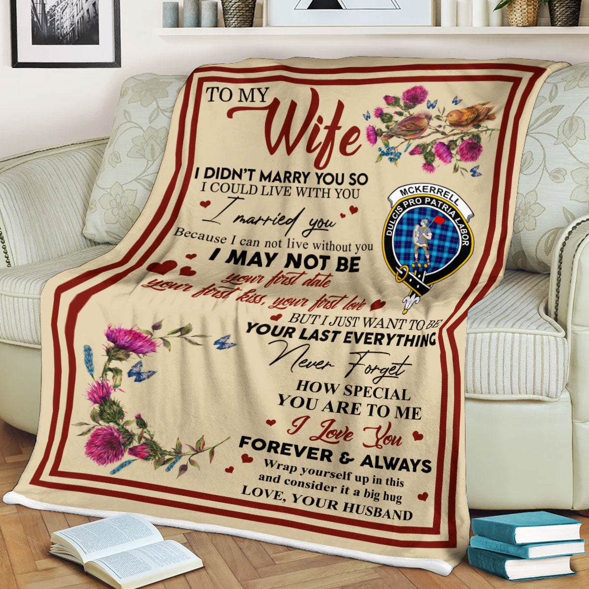 Scots Print Blanket - McKerrell Tartan Crest Blanket To My Wife Style, Gift From Scottish Husband
