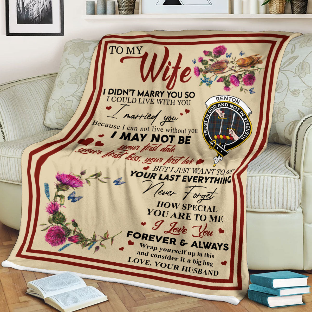 Scots Print Blanket - Renton Tartan Crest Blanket To My Wife Style, Gift From Scottish Husband