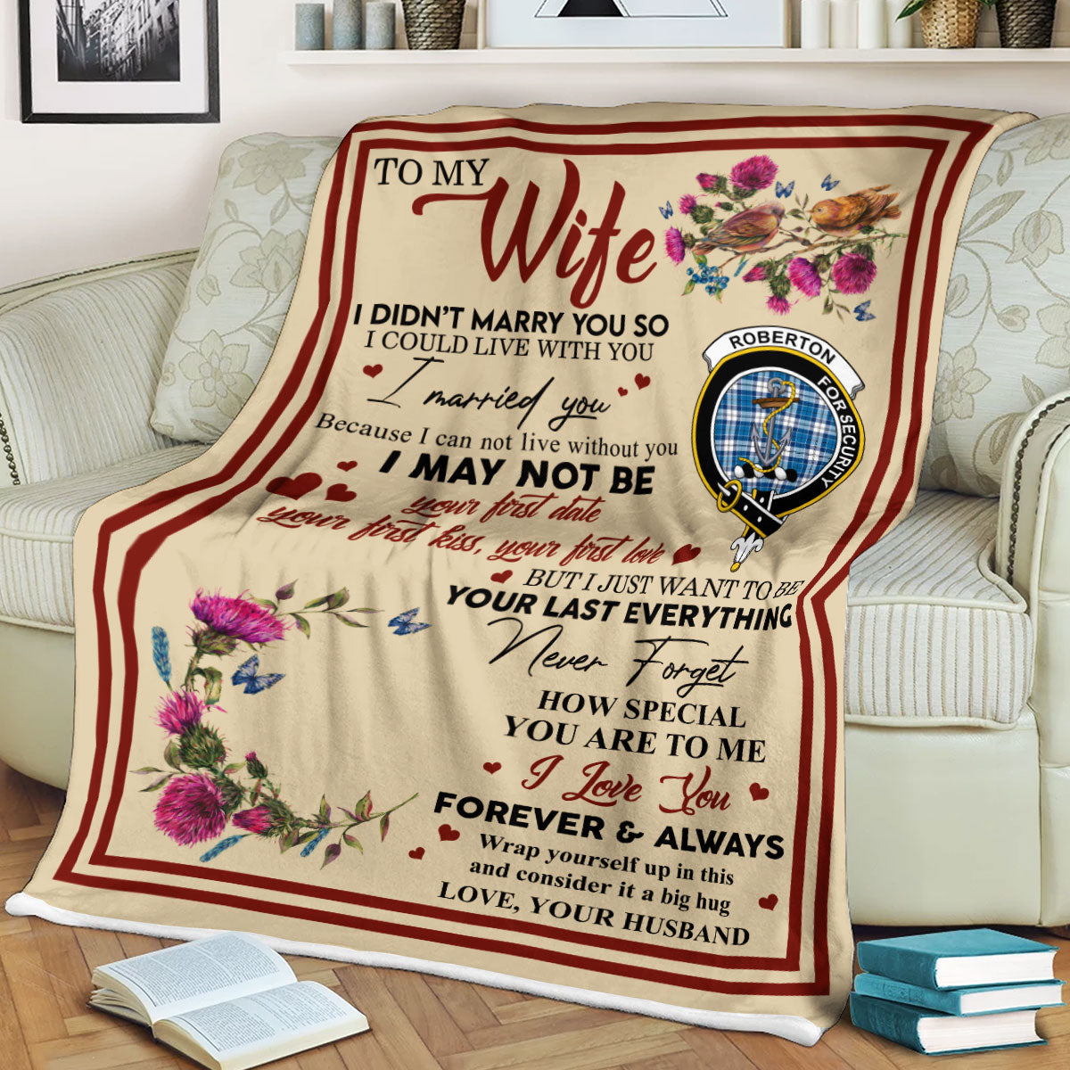 Scots Print Blanket - Roberton Tartan Crest Blanket To My Wife Style, Gift From Scottish Husband