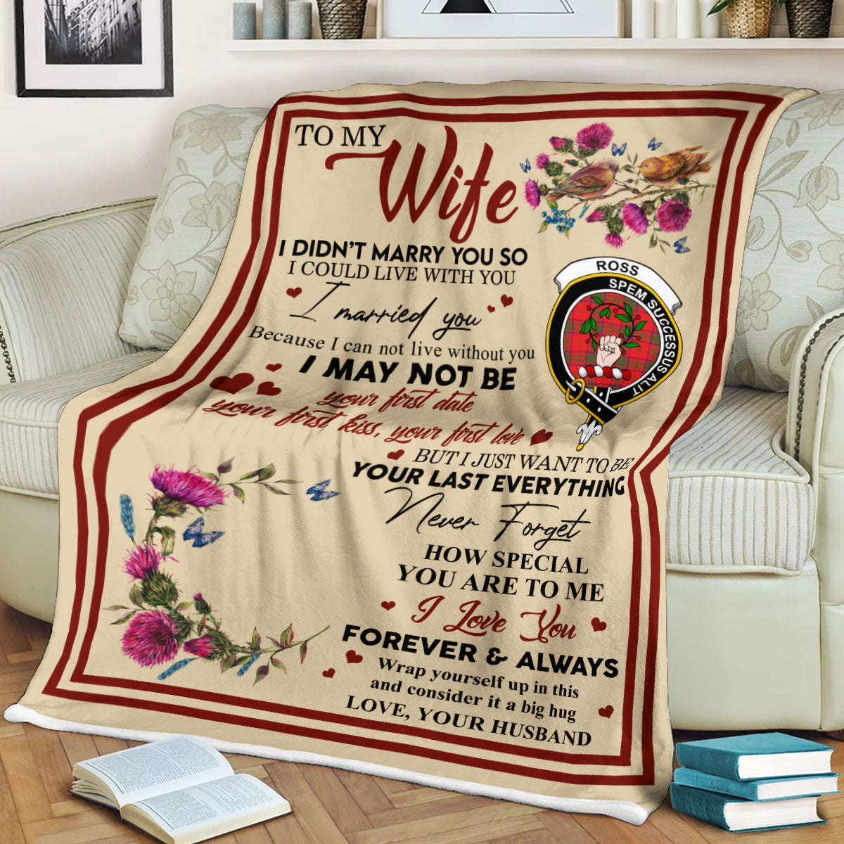 Scots Print Blanket - Ross Tartan Crest Blanket To My Wife Style, Gift From Scottish Husband