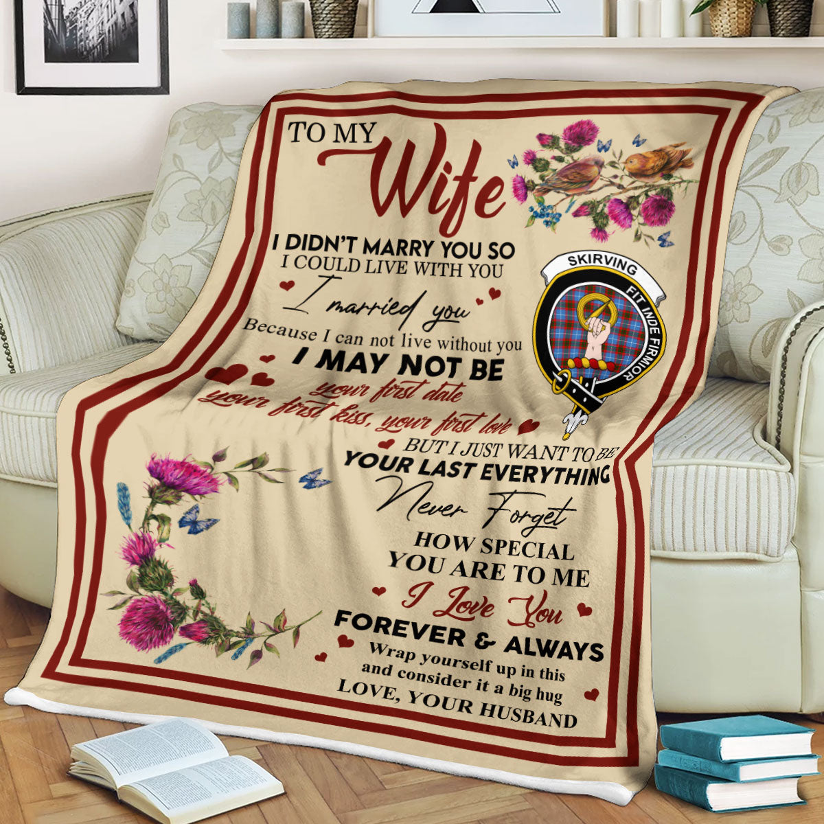 Scots Print Blanket - Skirving Tartan Crest Blanket To My Wife Style, Gift From Scottish Husband