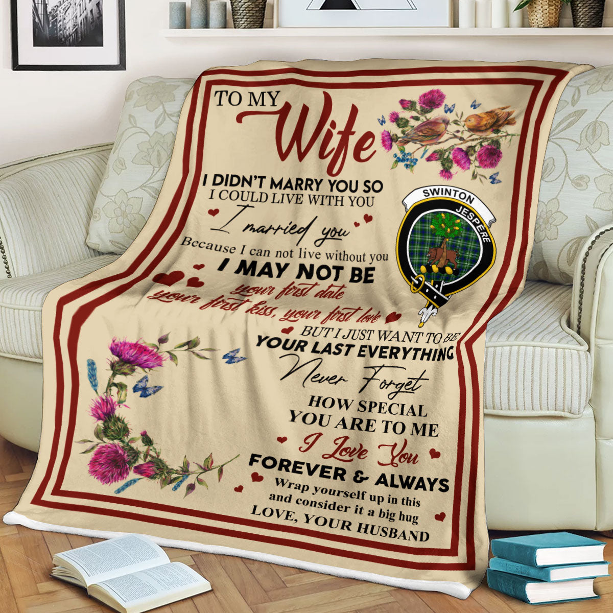 Scots Print Blanket - Swinton Tartan Crest Blanket To My Wife Style, Gift From Scottish Husband