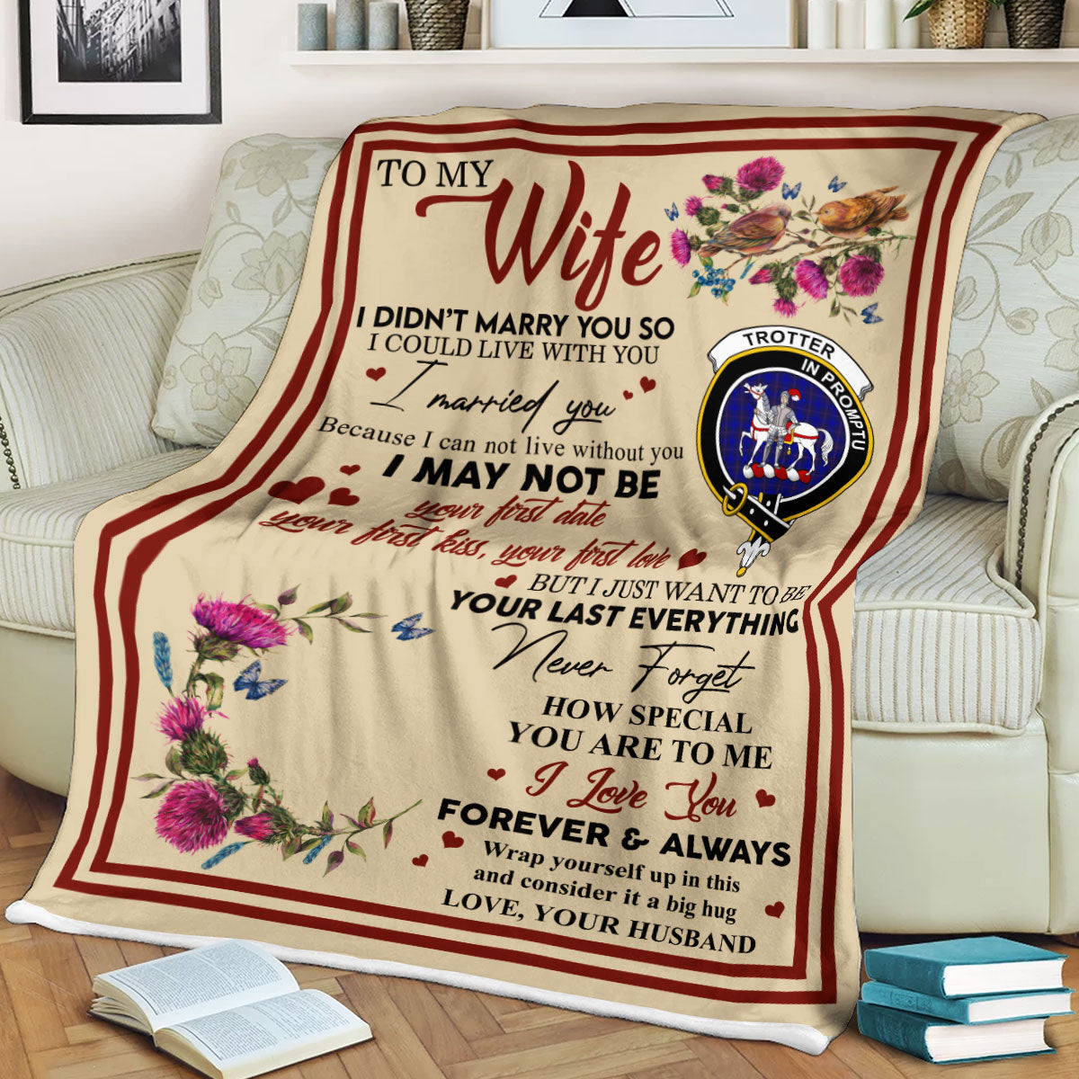 Scots Print Blanket - Trotter Tartan Crest Blanket To My Wife Style, Gift From Scottish Husband