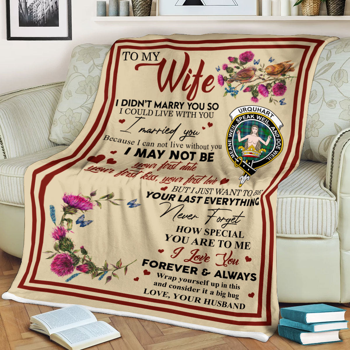 Scots Print Blanket - Urquhart Tartan Crest Blanket To My Wife Style, Gift From Scottish Husband
