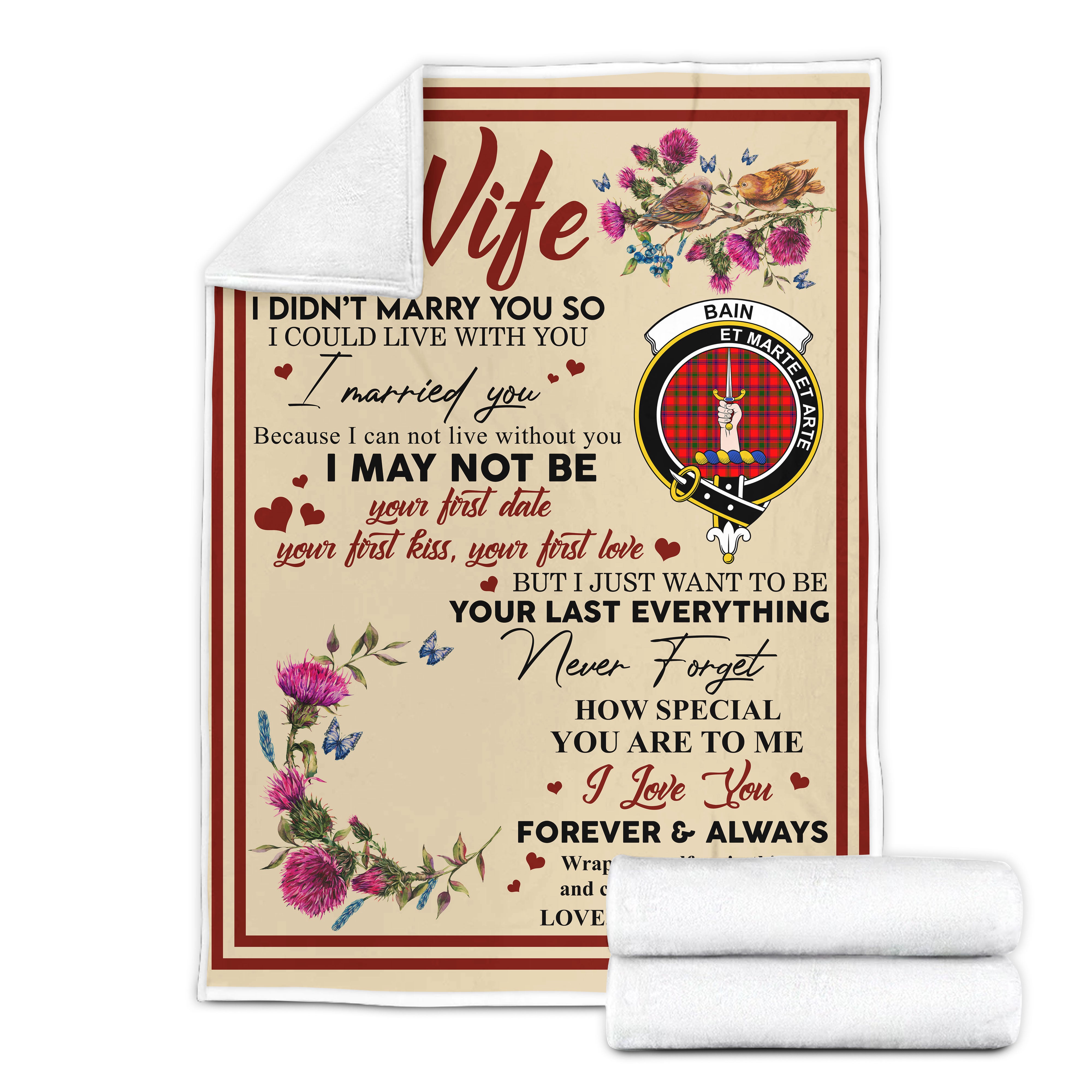 Scots Print Blanket - Bain Tartan Crest Blanket To My Wife Style, Gift From Scottish Husband