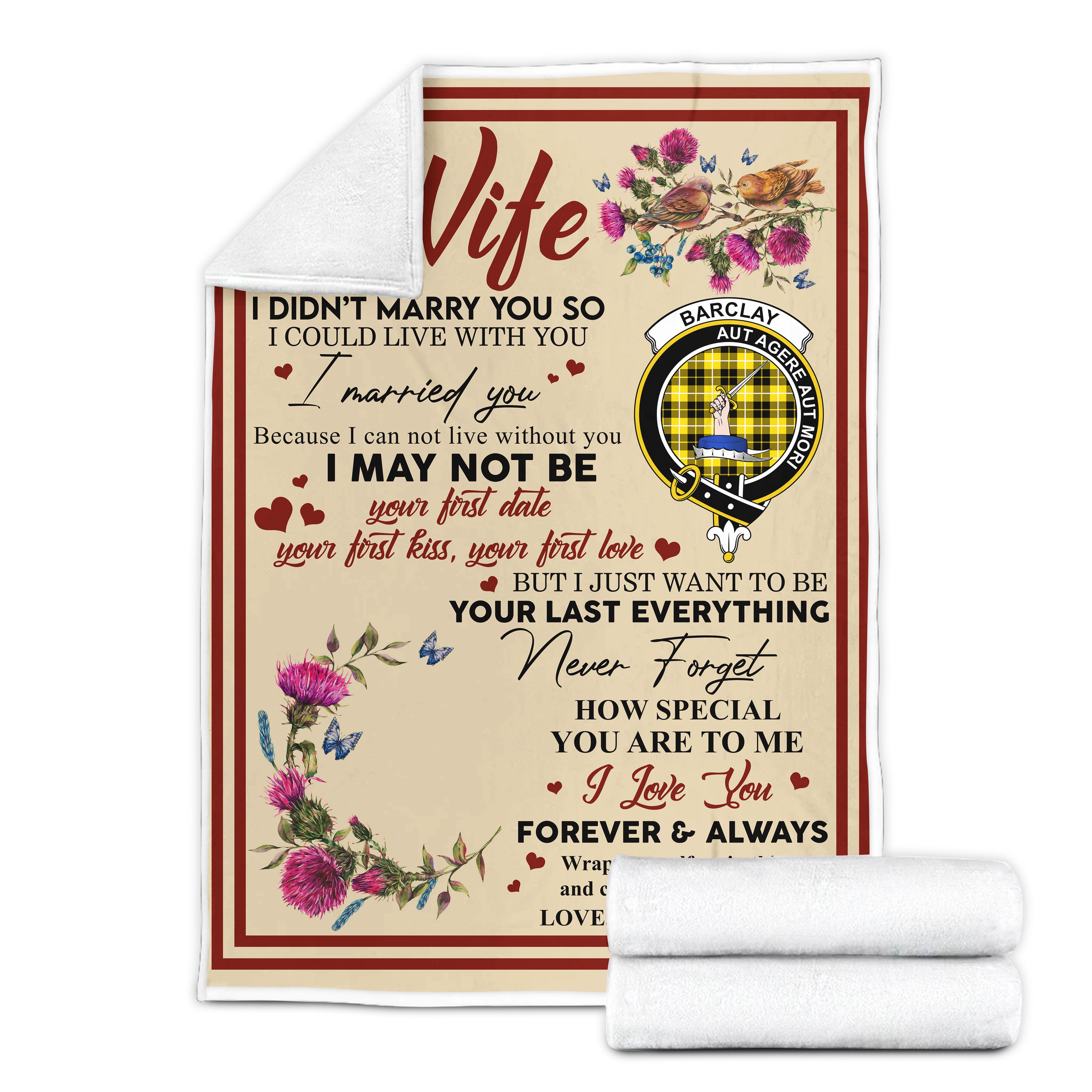 Scots Print Blanket - Barclay Tartan Crest Blanket To My Wife Style, Gift From Scottish Husband