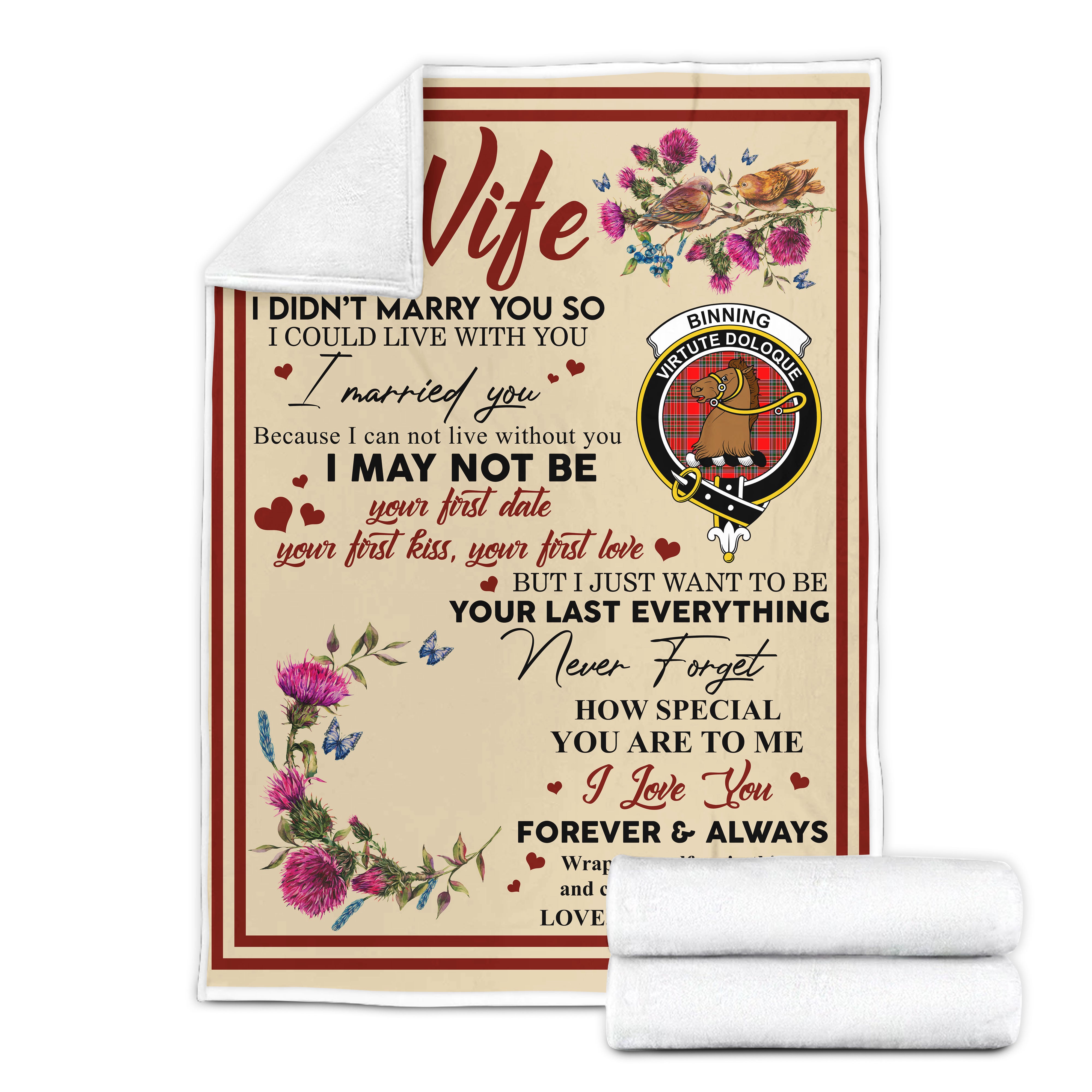 Scots Print Blanket - Binning Tartan Crest Blanket To My Wife Style, Gift From Scottish Husband