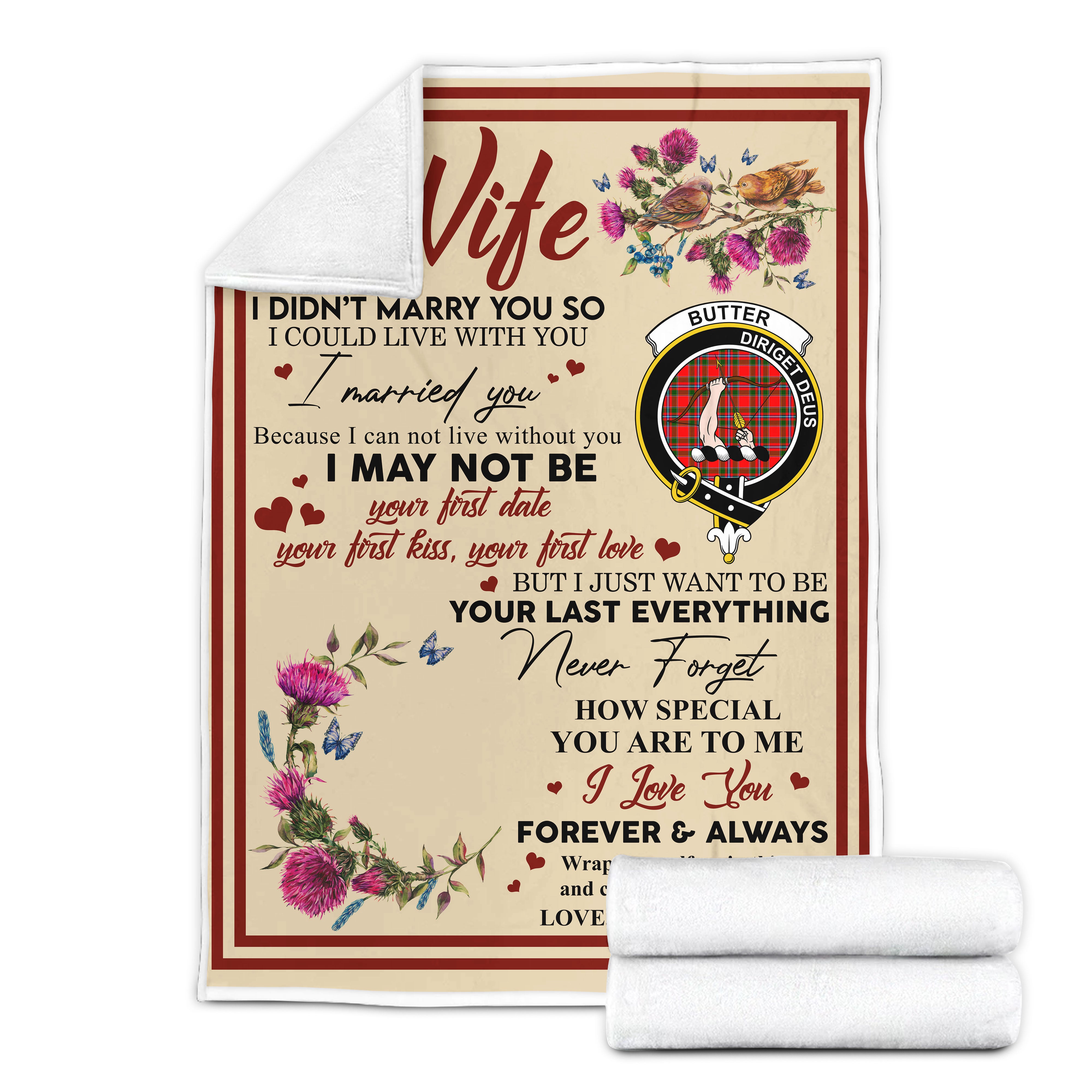 Scots Print Blanket - Butter Tartan Crest Blanket To My Wife Style, Gift From Scottish Husband