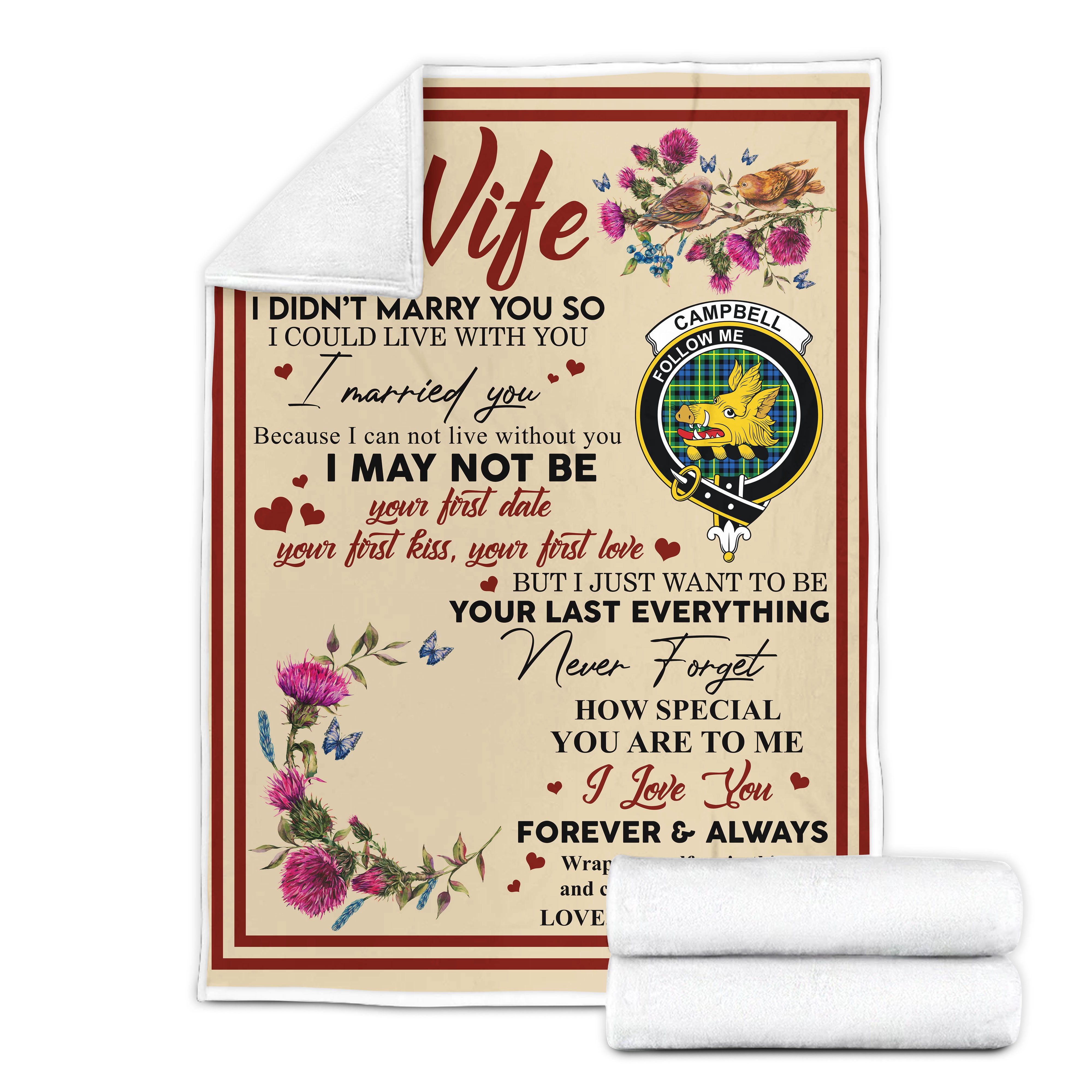 Scots Print Blanket - Campbell of Breadalbane Tartan Crest Blanket To My Wife Style, Gift From Scottish Husband