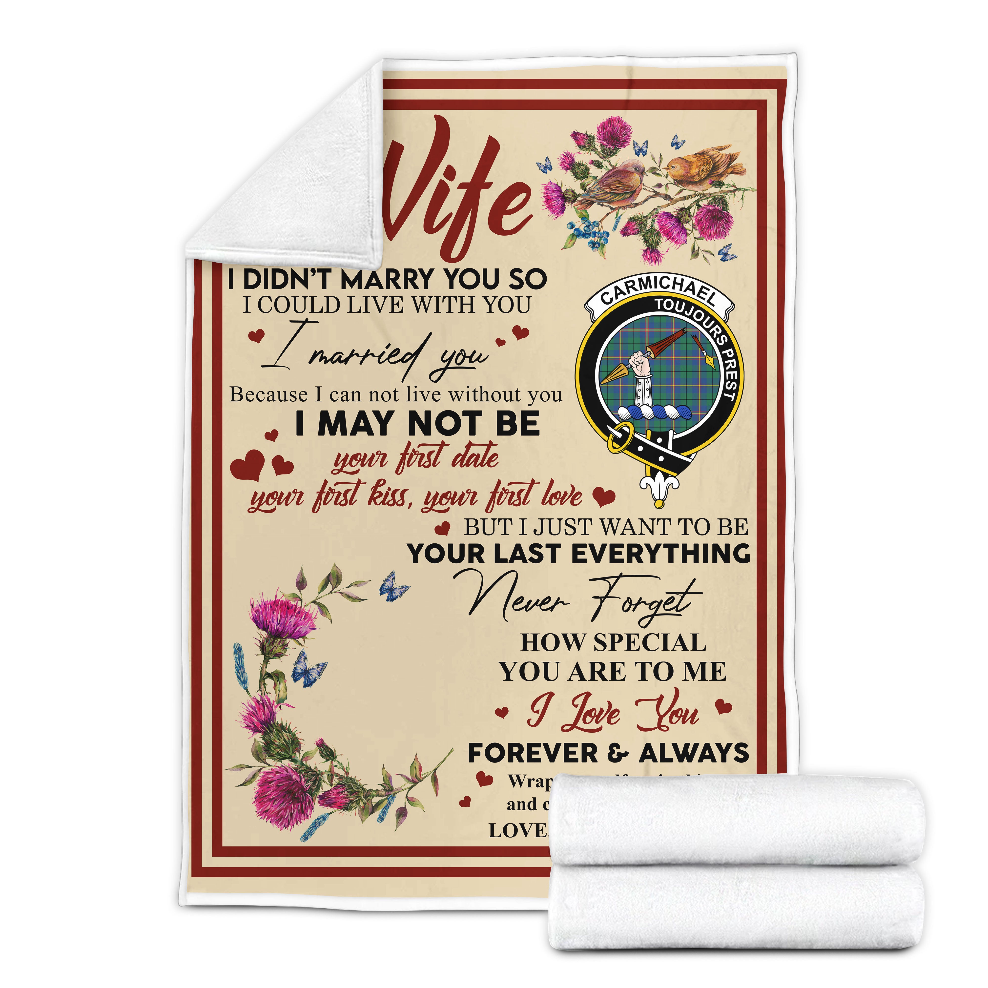 Scots Print Blanket - Carmichael Tartan Crest Blanket To My Wife Style, Gift From Scottish Husband