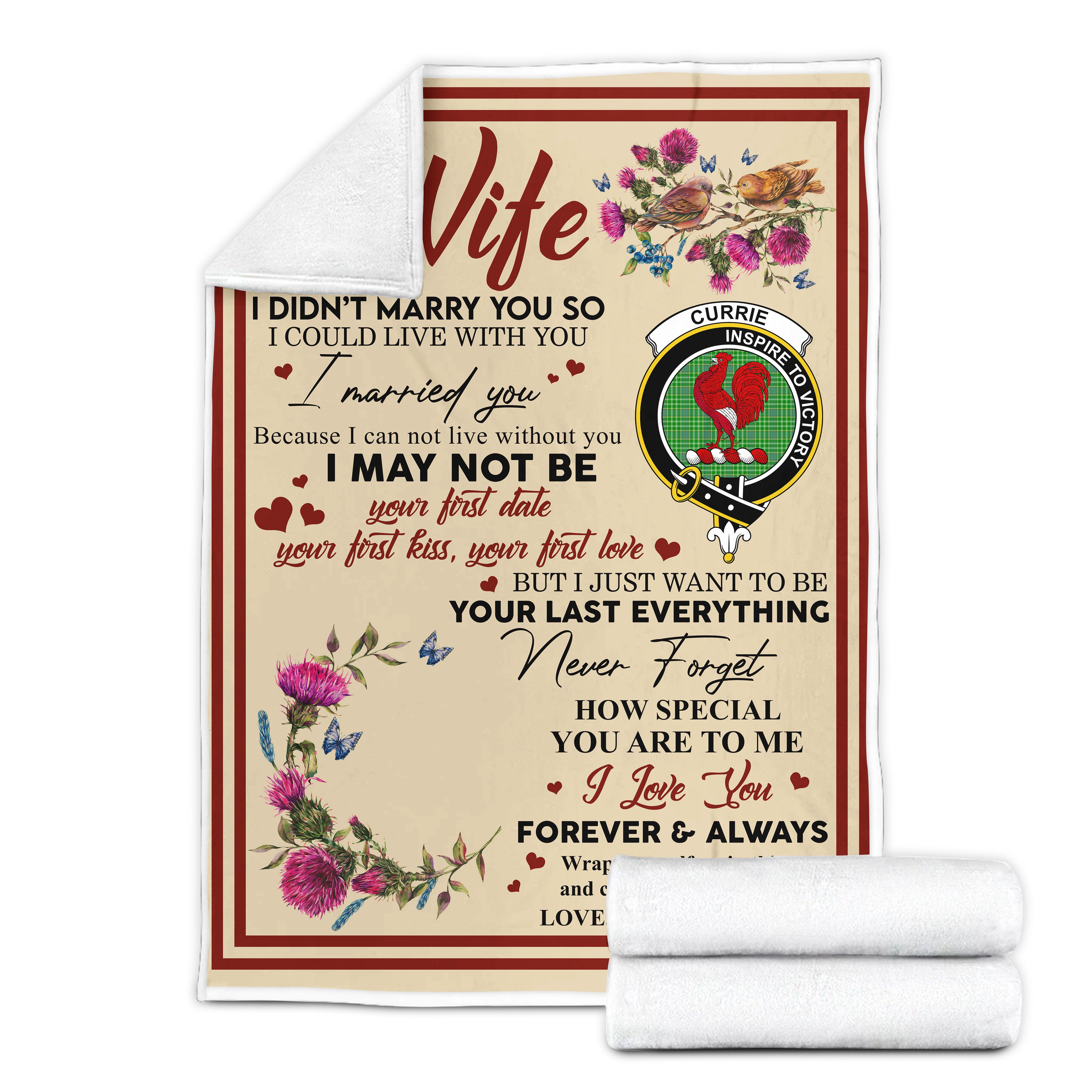 Scots Print Blanket - Currie or Curry Tartan Crest Blanket To My Wife Style, Gift From Scottish Husband