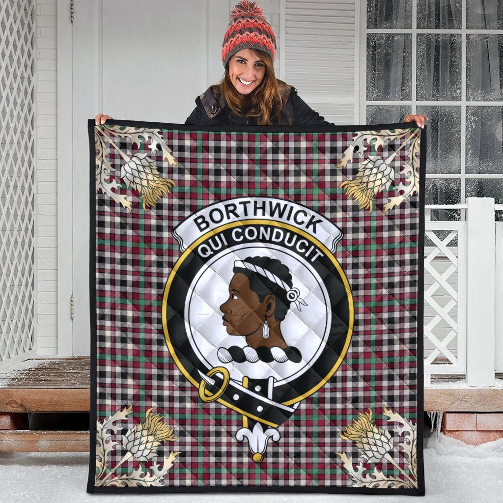 Borthwick Dress Ancient Tartan Crest Premium Quilt - Gold Thistle Style