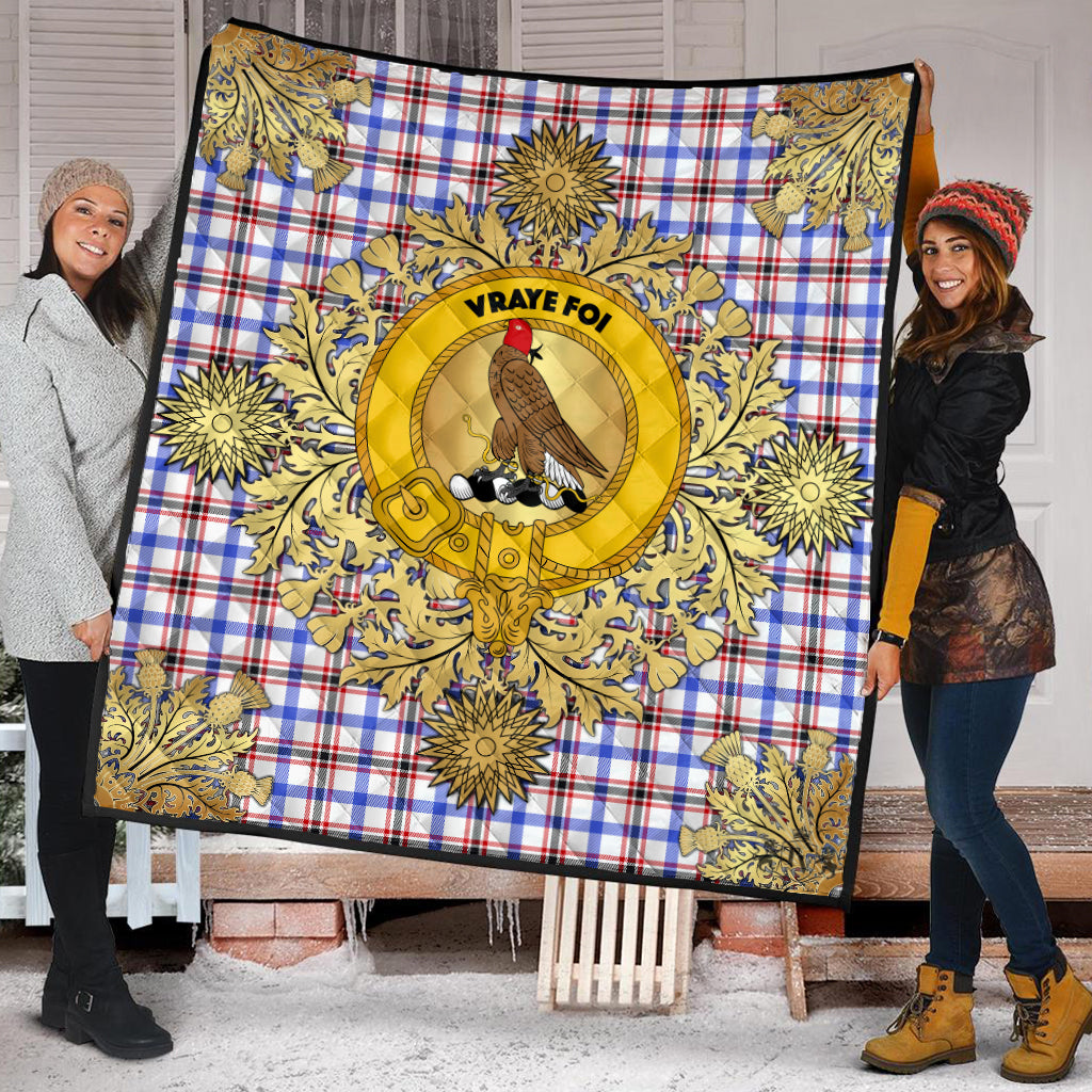 Boswell Modern Tartan Crest Premium Quilt - Gold Thistle Style