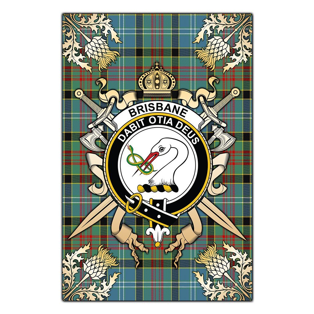 Brisbane Modern Tartan Crest Black Garden Flag - Gold Thistle Style