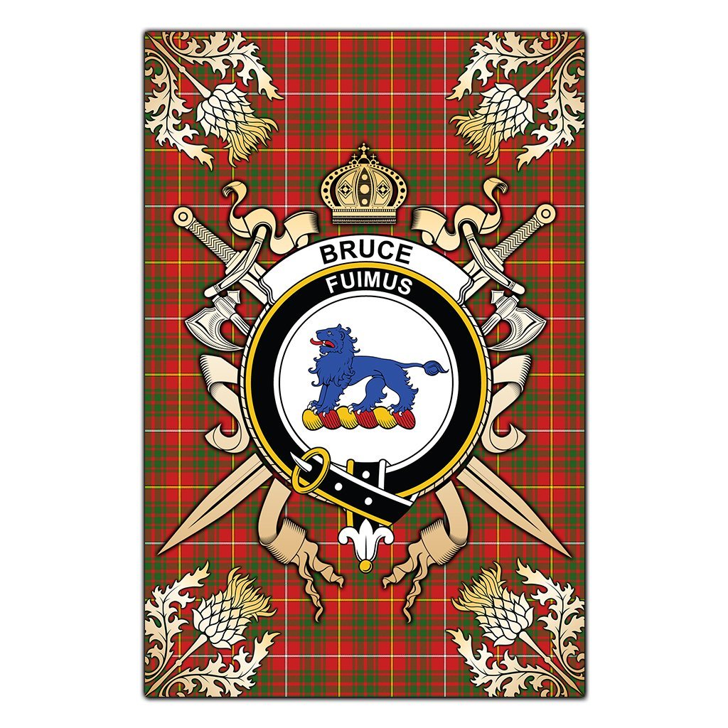 Bruce Modern Tartan Crest Black Garden Flag - Gold Thistle Style