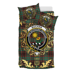Buchan Ancient Tartan Crest Bedding Set - Golden Thistle Style