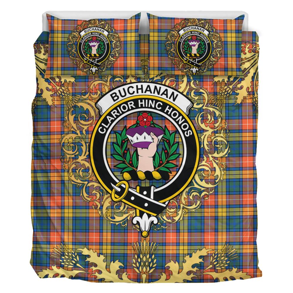 Buchanan Ancient Tartan Crest Bedding Set - Golden Thistle Style