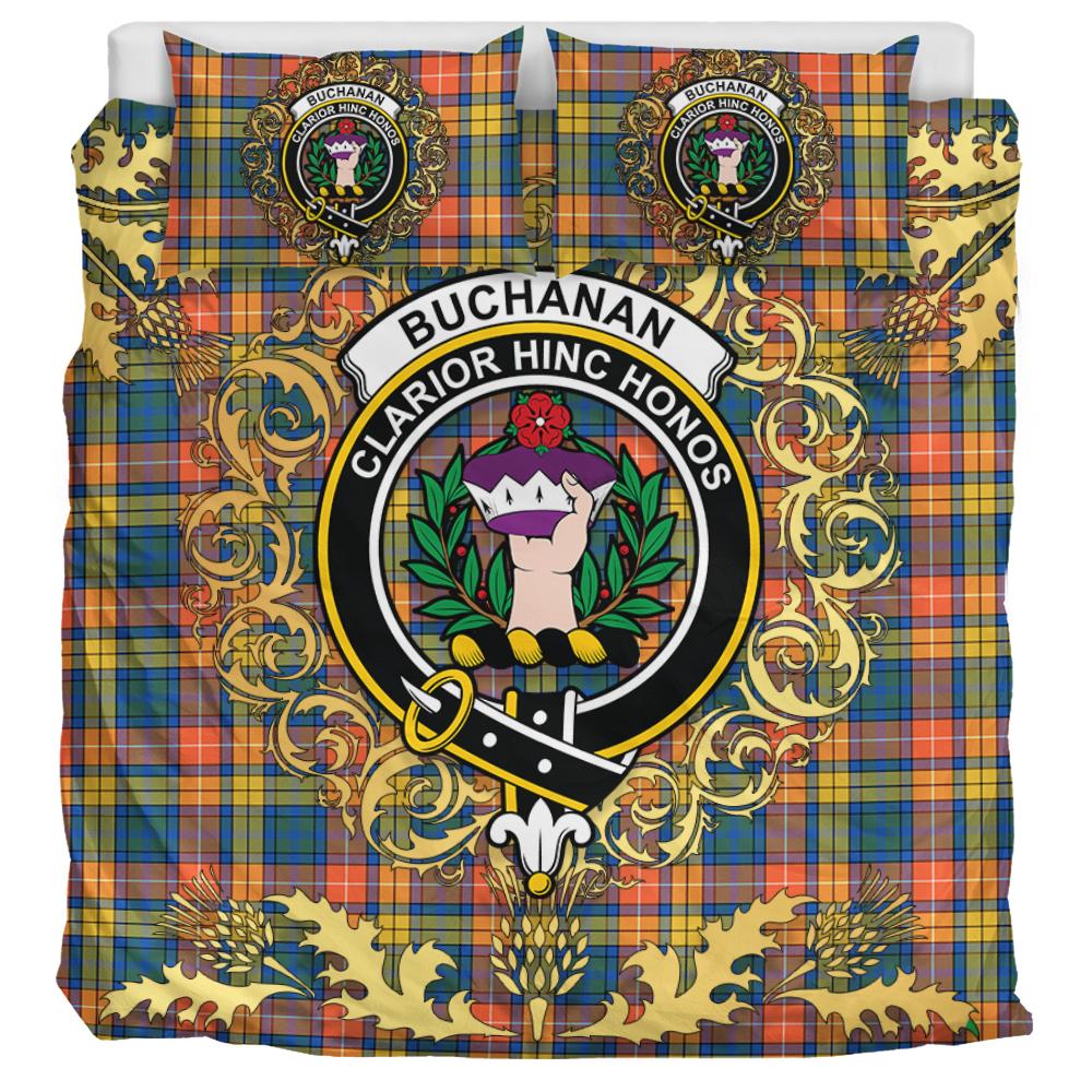Buchanan Ancient Tartan Crest Bedding Set - Golden Thistle Style