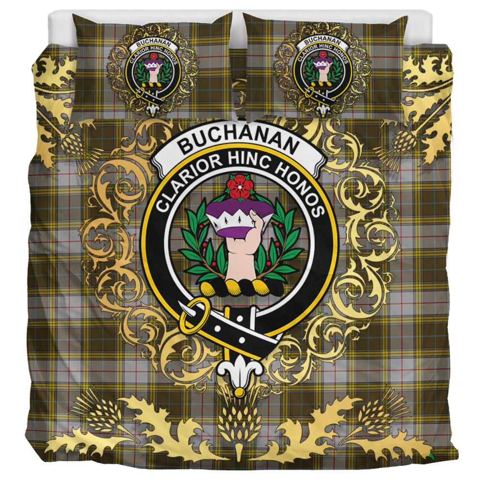 Buchanan Dress Tartan Crest Bedding Set - Golden Thistle Style
