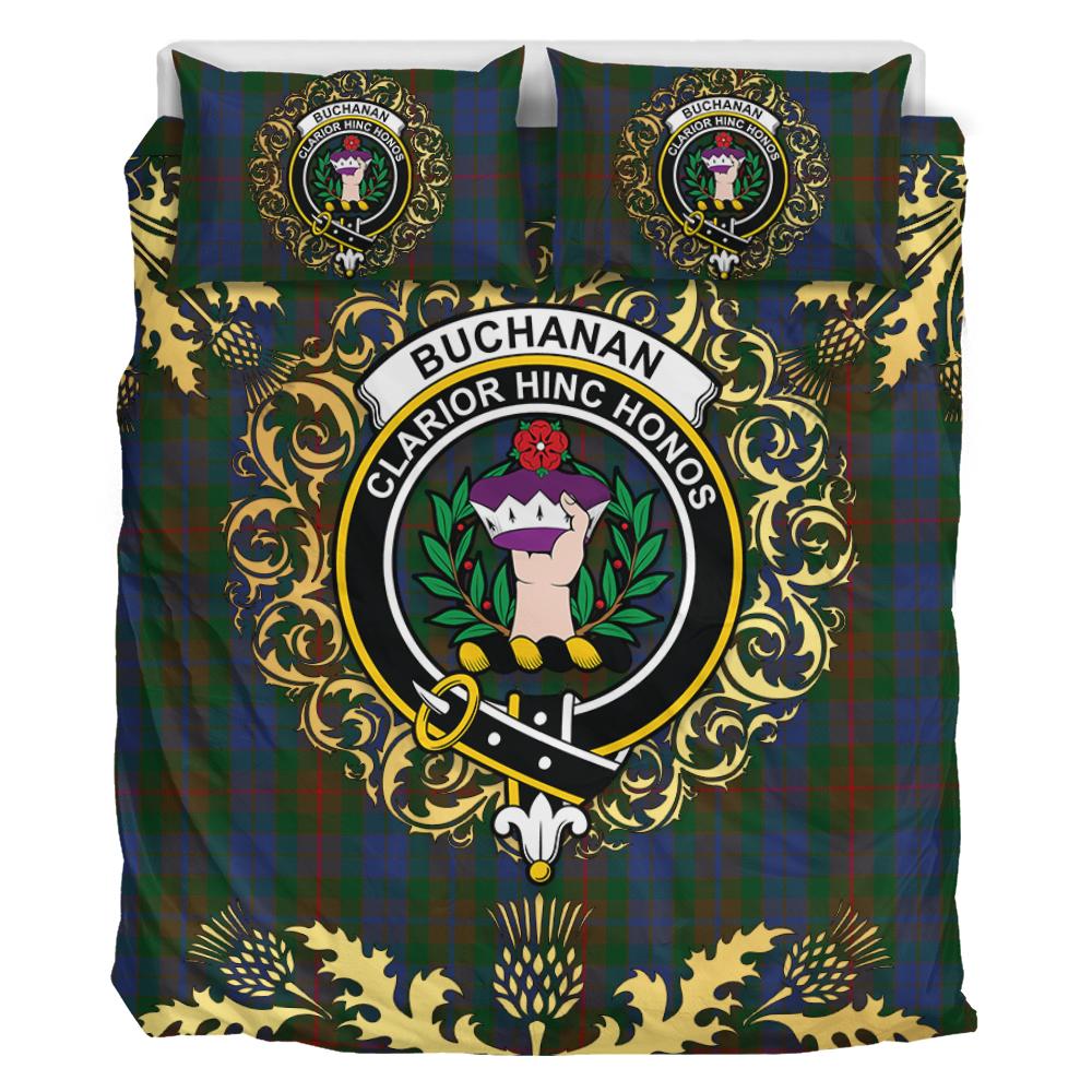 Buchanan Hunting Tartan Crest Bedding Set - Golden Thistle Style