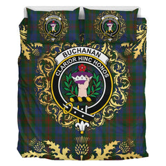 Buchanan Hunting Tartan Crest Bedding Set - Golden Thistle Style