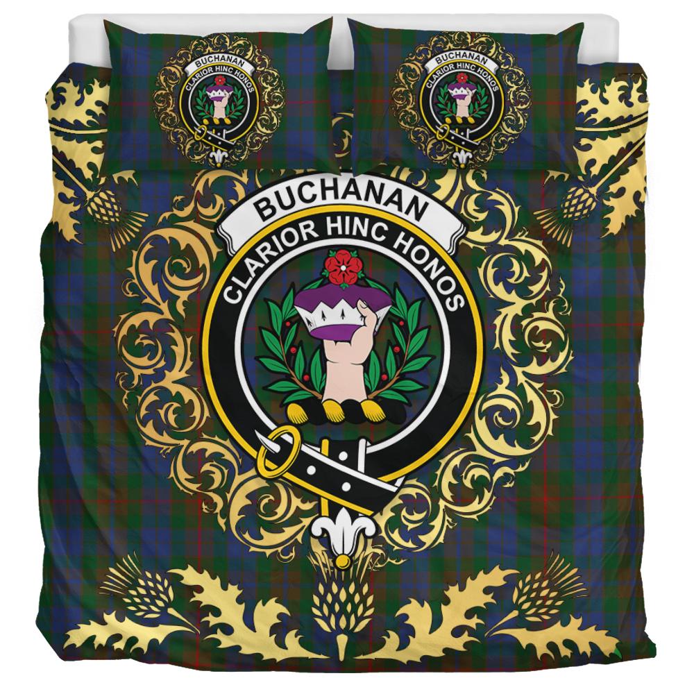 Buchanan Hunting Tartan Crest Bedding Set - Golden Thistle Style