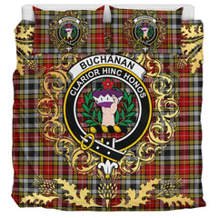 Buchanan Old Dress Tartan Crest Bedding Set - Golden Thistle Style