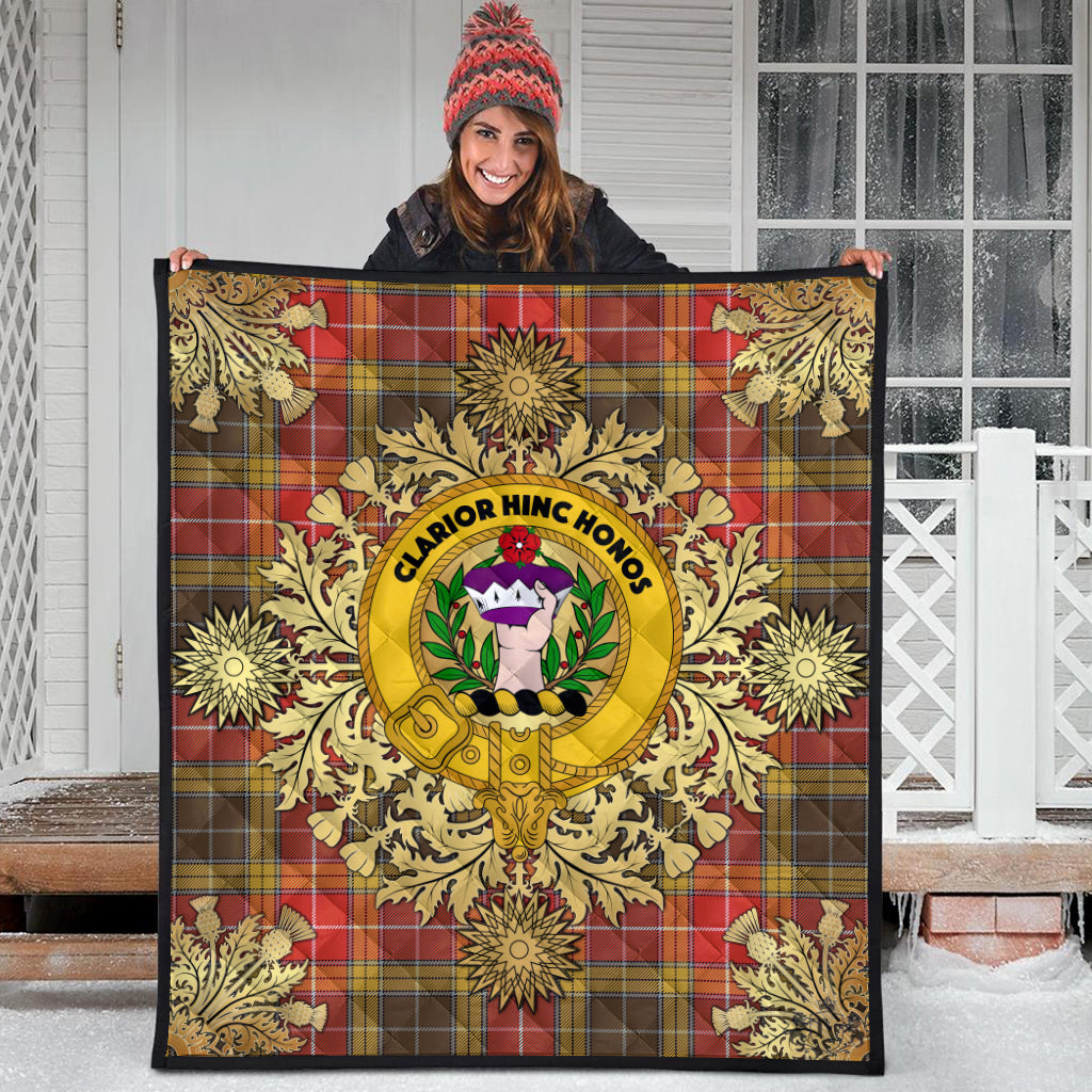 Buchanan Old Set Weathered Tartan Crest Premium Quilt - Gold Thistle Style