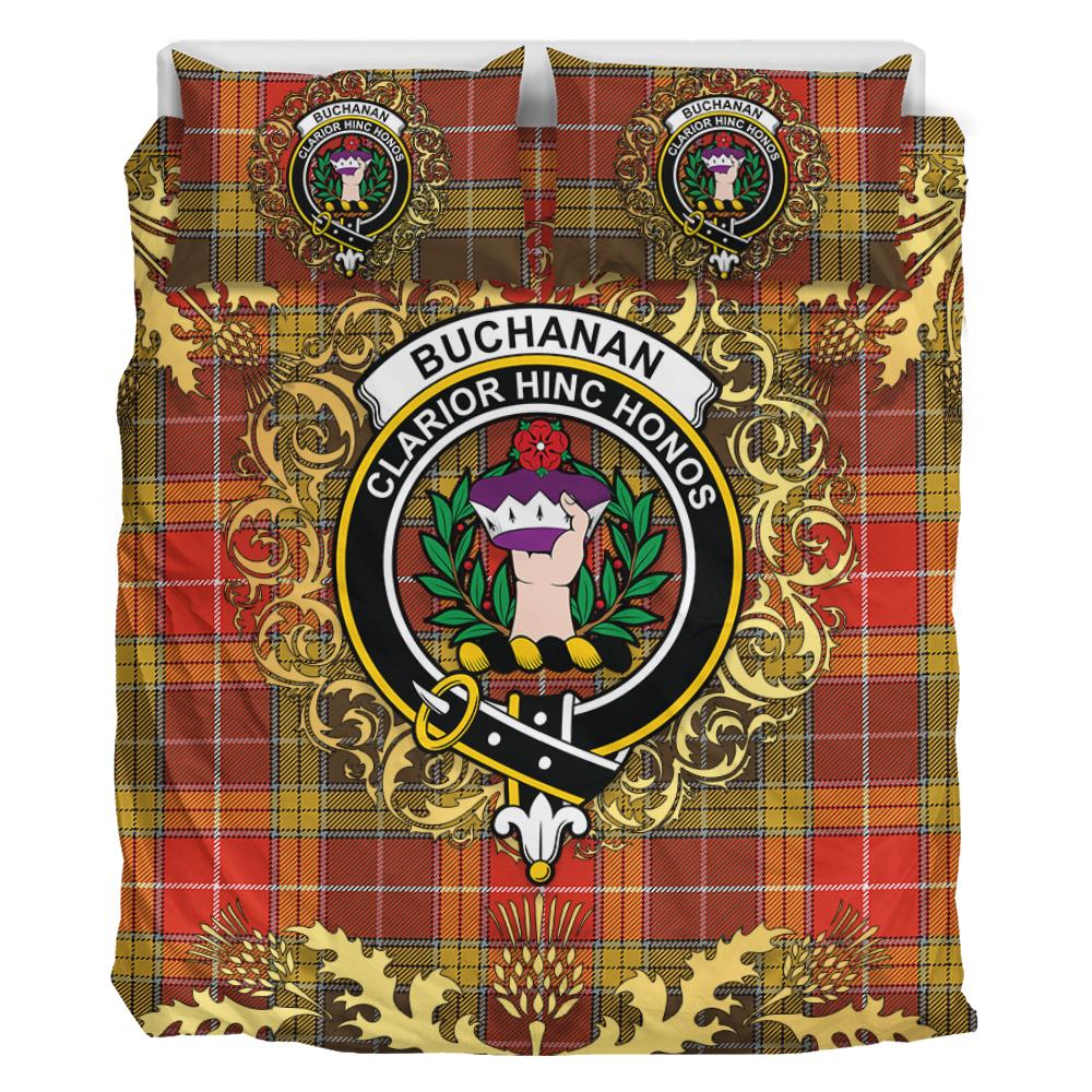 Buchanan Old Set Weathered Tartan Crest Bedding Set - Golden Thistle Style