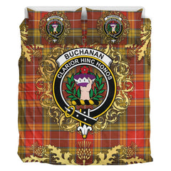 Buchanan Old Set Weathered Tartan Crest Bedding Set - Golden Thistle Style