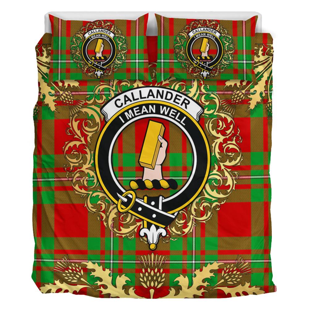 Callander Modern Tartan Crest Bedding Set - Golden Thistle Style