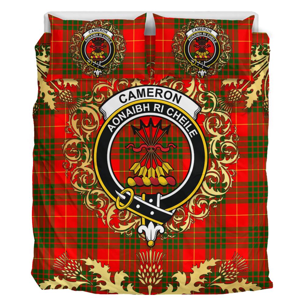 Cameron Modern Tartan Crest Bedding Set - Golden Thistle Style