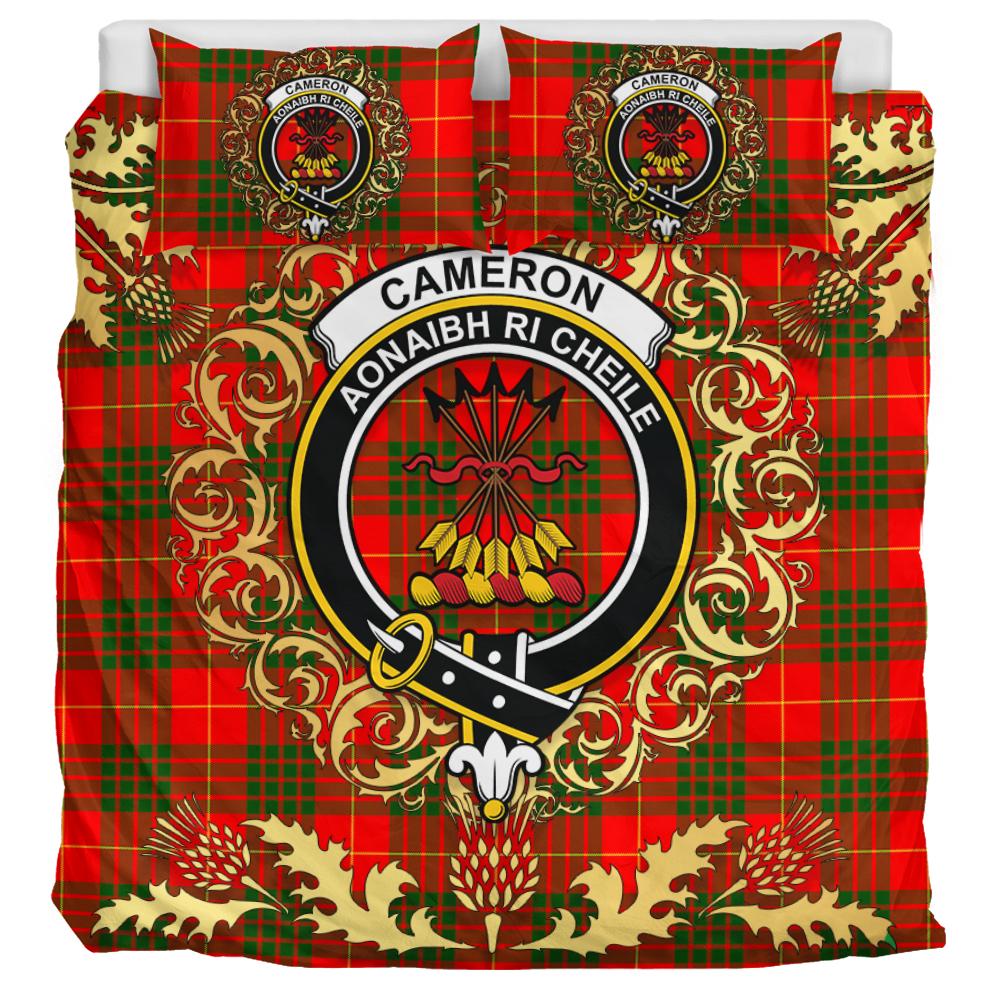 Cameron Modern Tartan Crest Bedding Set - Golden Thistle Style