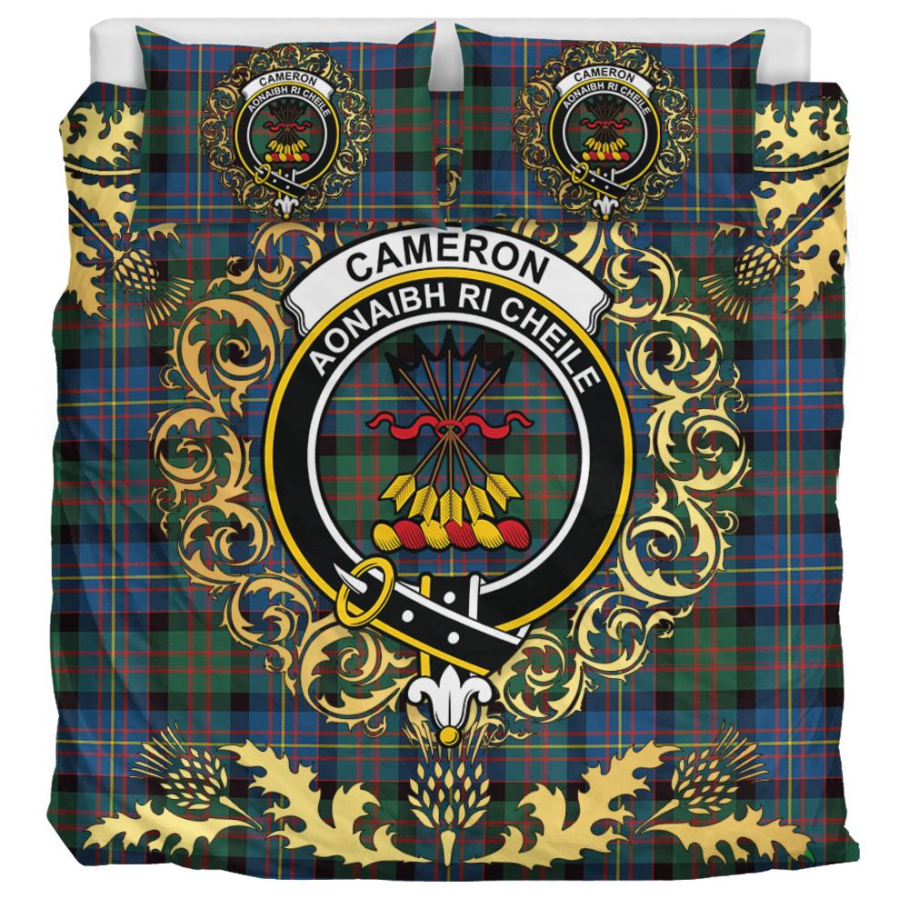 Cameron of Erracht Ancient Tartan Crest Bedding Set - Golden Thistle Style