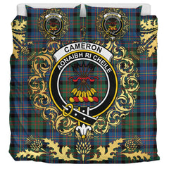 Cameron of Erracht Ancient Tartan Crest Bedding Set - Golden Thistle Style