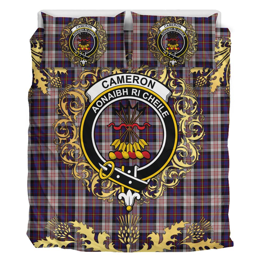 Cameron of Erracht Dress Tartan Crest Bedding Set - Golden Thistle Style