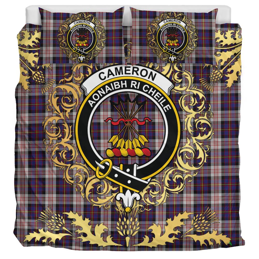 Cameron of Erracht Dress Tartan Crest Bedding Set - Golden Thistle Style