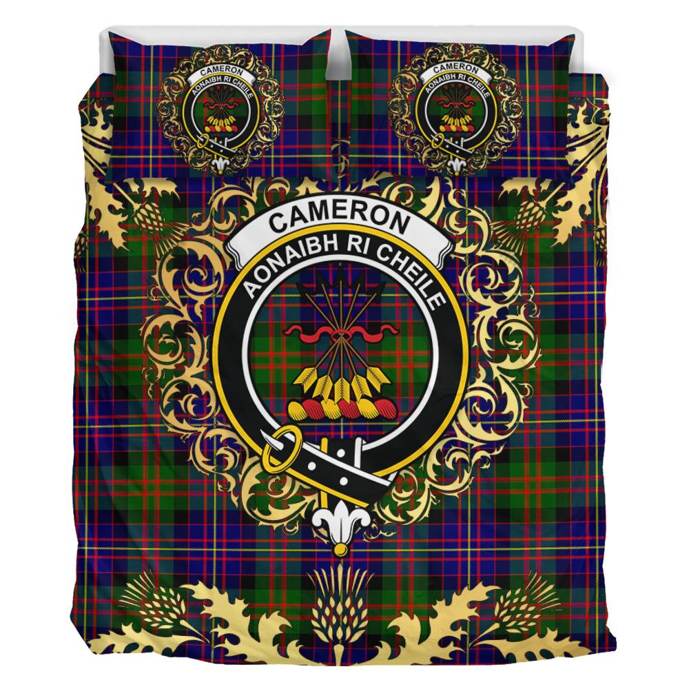 Cameron of Erracht Modern Tartan Crest Bedding Set - Golden Thistle Style