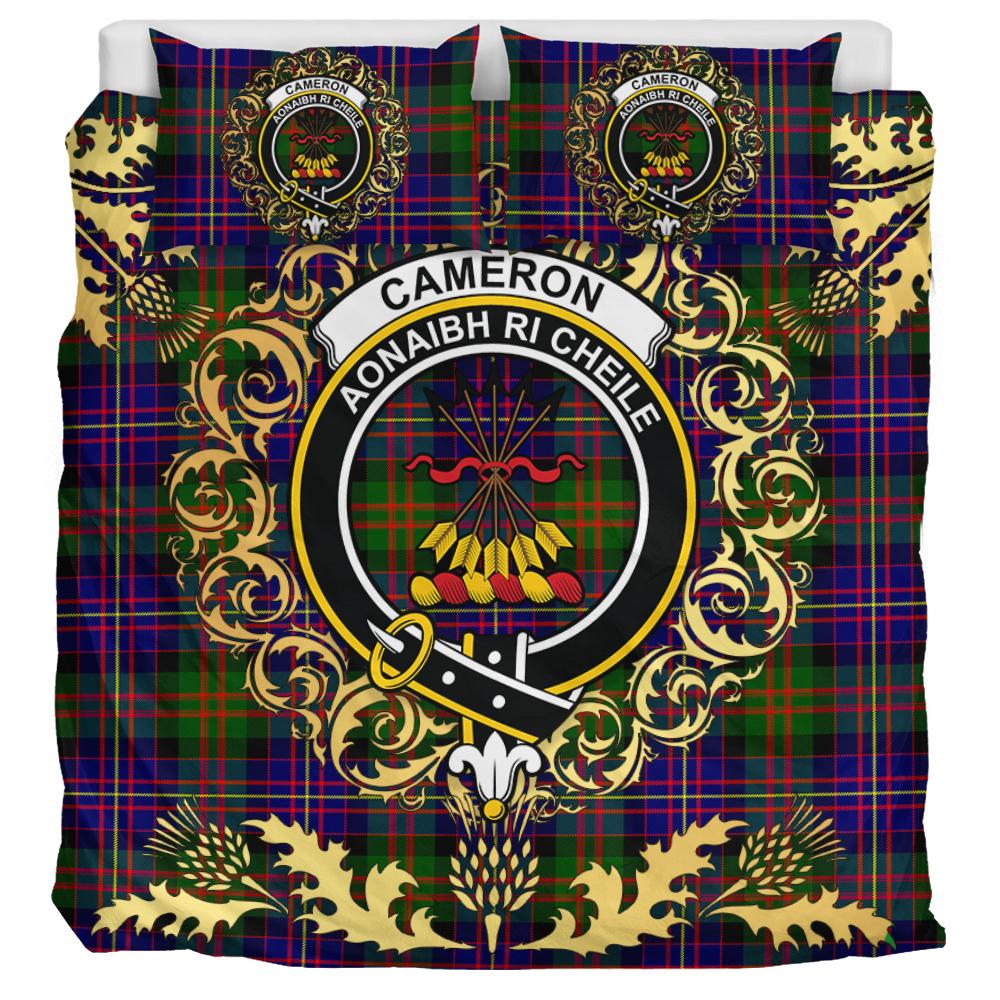 Cameron of Erracht Modern Tartan Crest Bedding Set - Golden Thistle Style