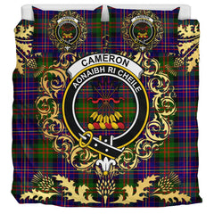 Cameron of Erracht Modern Tartan Crest Bedding Set - Golden Thistle Style