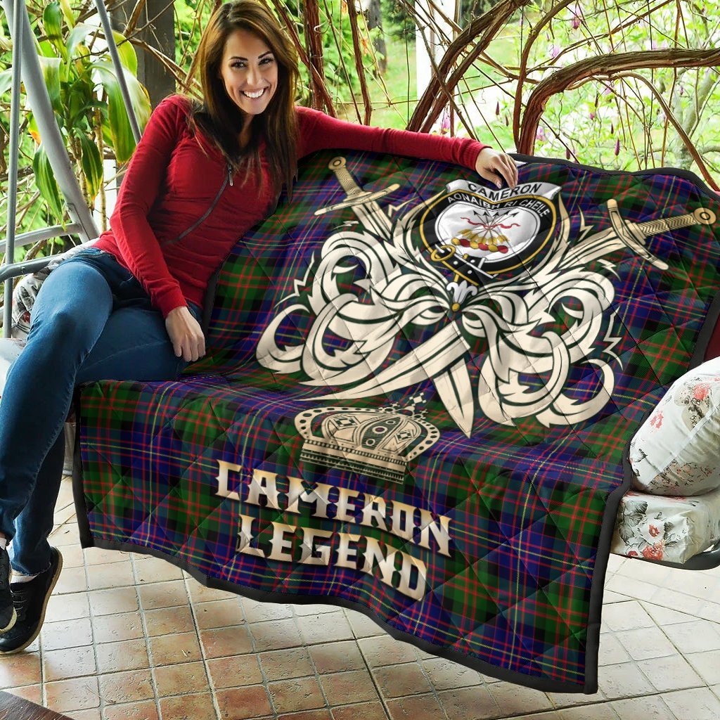 Cameron of Erracht Modern Tartan Crest Legend Gold Royal Premium Quilt