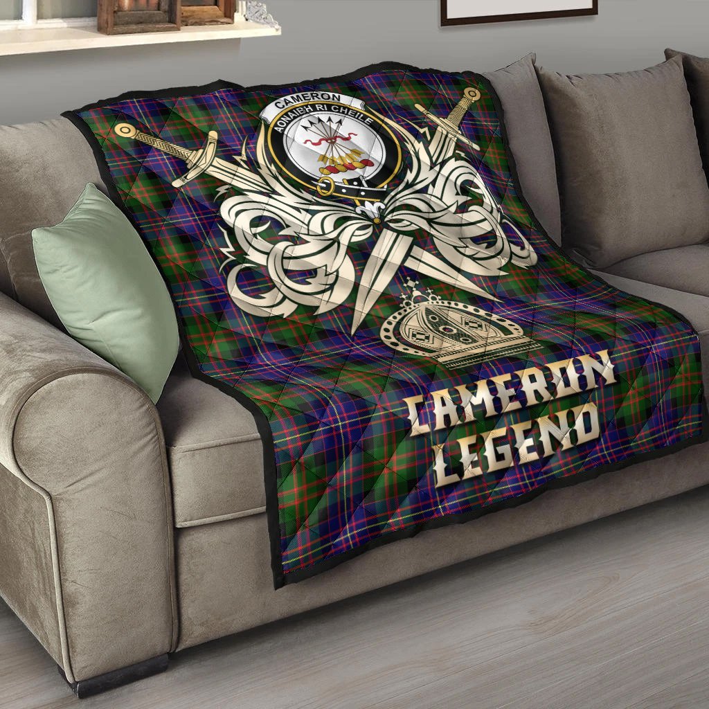 Cameron of Erracht Modern Tartan Crest Legend Gold Royal Premium Quilt