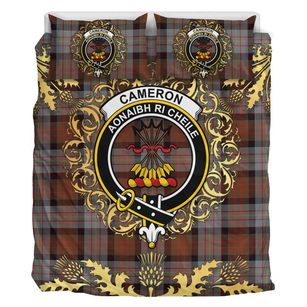 Cameron of Erracht Weathered Tartan Crest Bedding Set - Golden Thistle Style